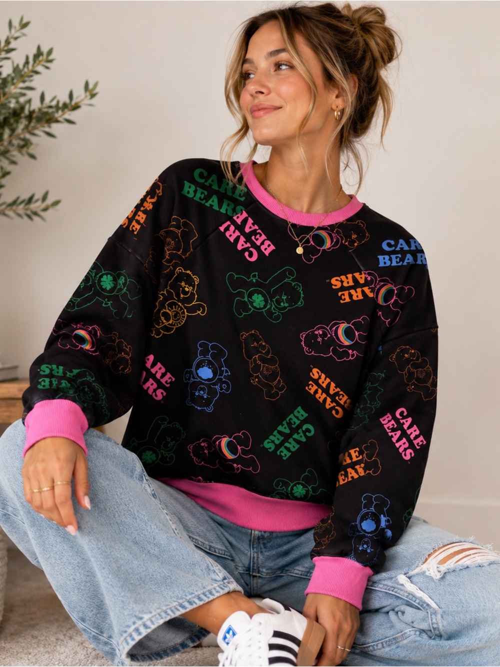 Care Bears All Over Print Fleece Sweatshirt Black Pink Medium - Picture 9 of 9